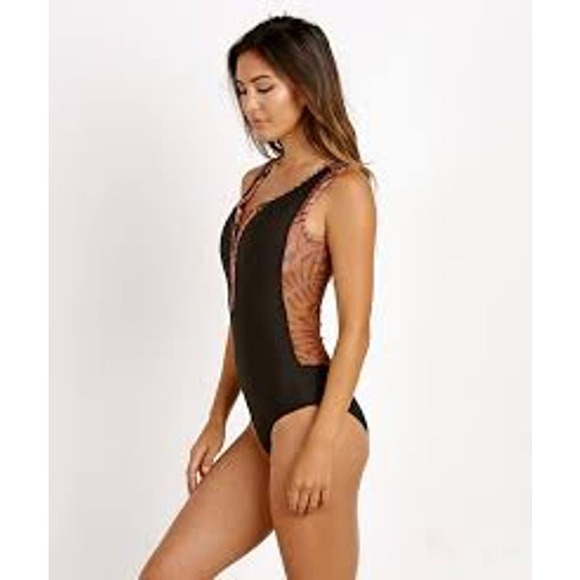 Seea Black and Orange One-Piece Swimsuit with Deep V-Neckline - Picture 3 of 7
